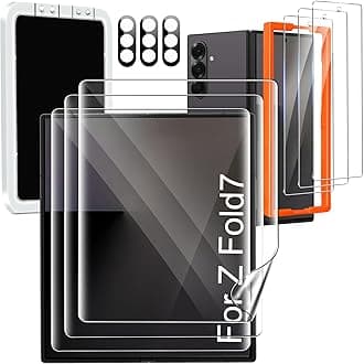 9 in 1 Screen Protector for Samsung Galaxy Z Fold 7, 3 Inside Flexible Film + 3 Front Tempered Glass + 3 Camera Lens Protector Accessories with Installation Frame, No Bubbles
