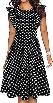 Women's Vintage Ruffle Floral Flared A Line Swing Casual Cocktail Party Dresses