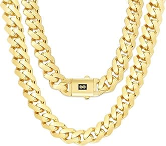 10k Real Yellow Gold Royal Monaco 20mm Miami Cuban Link Necklace (24"-30") Italian Jewelry for Men