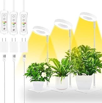 yadoker Halo Plant Grow Light,yadoker LED Growing Light Full Spectrum for Indoor Plants,Height Adjustable, Automatic Timer, 5V Low Safe Voltage,Idea for Small Plants(3 Pack)