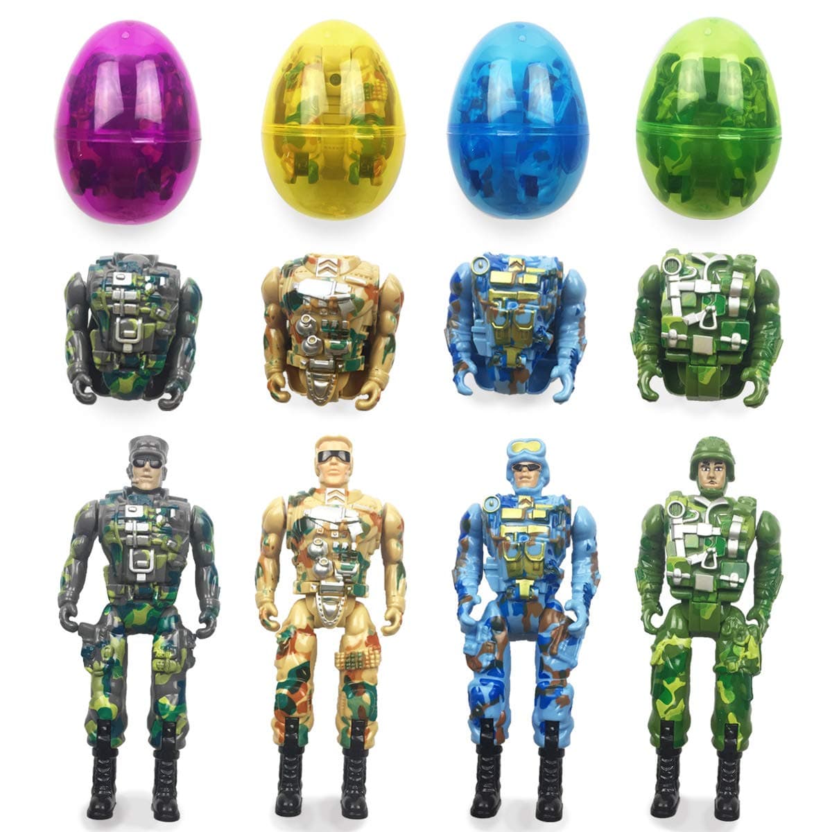 4 Pack Jumbo Soldier Deformation Easter Eggs with Toys Inside for Kids Boys Girls Easter Gifts Easter Basket Stuffers Fillers