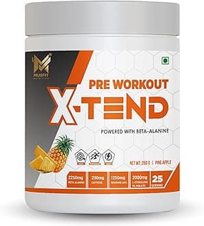 MUSFIT X-tend Pre Workout to provide a perfect balance of Endurance, Strength, Focus, Fat Burn and Energy with Shaker Bottle Free (250gm, Pineapple)