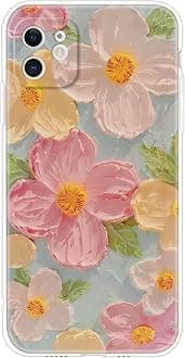 Cute Case for iPhone 12, Colorful Retro Oil Painting Printed Flowers Case, Aesthetic Floral Pattern Soft TPU Shockproof Protective Cover for Girls Women