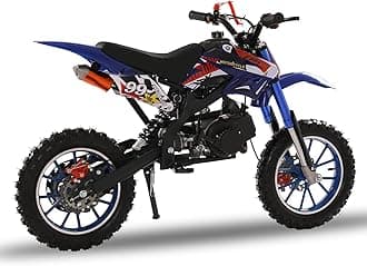 YOXIER 50cc Kids Dirt Bike,2-Stroke Gas Dirt Bike, Dirt Bike for Kids 8-14,Gas Power Pocket Rocket Bike,Gas Motorcycle with Front Rear Disc Brakes, Off Road Mini Motorcycle Max Load 330Lbs Blue