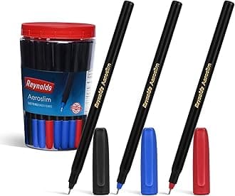 Reynolds AEROSLIM Ball Pen SET - 70 PENS (60 BLUE, 5 Black, 5 Red) | PEN WITH COMFORTABLE GRIP |BALL PENS FOR WRITING | PEN FOR STUDENTS & OFFICE STATIONERY | 0.7 mm TIP SIZE