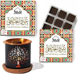 - Oud Al Khaleeji Bakhoor Set عود بخور و مبخرشمعدان by Dukhni | 2 x 9 Piece Each & Tree Bakhoor Burner | Arabic Bakhoor Incense | Deep Oud Blend | Perfect for Prayer Time | to Relax & Meditate…