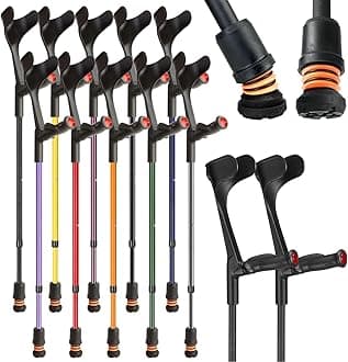 Shock Absorbing Comfy Grip Adjustable Crutches – Improve Safety, Improve Comfort, Reduce Shocks & Jarring – Black – Pair
