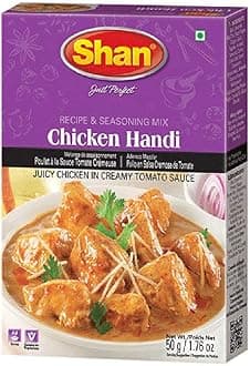 Shan Chicken Handi Recipe and Seasoning Mix 1.76 oz (50g) - Spice Powder for Juicy Chicken in Creamy Tomato Sauce - Suitable for Vegetarians - Airtight Bag in a Box