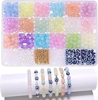 Enjoymade Glass Beads for Jewelry Making Cute DIY Jewelry Making Kit Beads Mixed Pony Devil's Eye Pattern Beads for Jewelry Making DIY Crafting