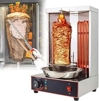 Shawarma Grill Machine, 2400W Electric Vertical Kebab Gyro Grill Machine, Rotisserie Broiler Machine with 2 Heating Tubes and Meat Catch Pan,barbecuestove