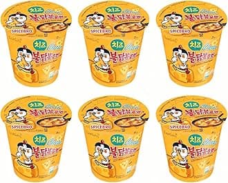 Buldak Ramen Noodles Cheese Flavor - 6 Pack Cup Noodles, Korean Spicy Hot Chicken Stir Samyang Brand