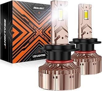 SEALIGHT X6S 40000LM H7 LED Bulbs, Silent Fan for 60000Hrs Driving, Super Bright Eye-Protection 16PCS 3570 LED Chips, 6000K Pure White LED Bulbs, Plug & Play IP68 Waterproof, Pack of 2