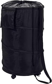 HMP-01454 Deluxe Nylon Pop Up Clothing Hamper on Wheels Black 27 inches x 18.5 inches,Large