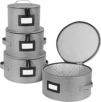 BALEINE China Storage Containers, Sturdy Quilted Wine Glass Storage, Plate Organizer with Carry Handles, Moving Boxes for Dishes, Cups, Mugs and Stemware (Plate, Hard Shell Grey)
