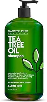 Majestic Pure Tea Tree Shampoo for Men and Women -16 fl oz - Hydrating Formula Fights Dandruff, Lice and Itchy, Irritating or Dry Scalp - For All Hair Types - Sulfate Free