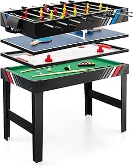 GYMAX 4 in 1 Multi Game Table, 49" Combo Game Table with Foosball Table, Pool Billiards, Air Hockey & Table Tennis for Teens Adults Family Game Room