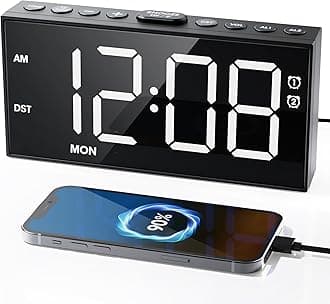 Alarm Clock for Bedroom Heavy Sleepers, Dual Alarms,Weekday/Weekend/Everyday,7.5''LED Large Display,5 Dimmer,Digital Clock with Snooze, 5 Volume,Type C & USB Chargers,Snooze,Battery Backup,Easy to Use