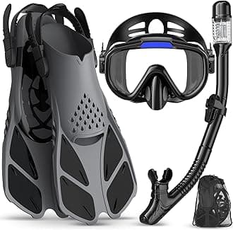 2022 Snorkeling Gear for Adults Men Women,4 in 1 Snorkel Set with Panoramic View Diving Mask Anti-Fog Anti-Leak,Dry Top Snorkel,Fins and Travel Bag for Swimming,Snorkeling and Travel Diving