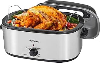 Roaster Oven 26Qt, Multifunctional Electric Roaster Oven for Turkey Meats Bread Soup Sauce, Fast-Cooking Turkey Roaster with Self-Basting Lid, Removable Pan and Rack, Stainless Steel