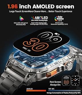 LIGE Military Smart Watch for Men(3 Straps),1.96"HD Big AMOLED Rugged Smartwatch for Android iOS,Upgraded Fitness Tracker IP68 Waterproof/Heart Rate/Sleep Monitor, Silver Sport Watch with 120+ Sports