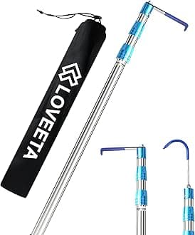 LOVEETA® 6.3 Ft Cargo Grabber Reach Retriever Tool - 2.0 New Upgraded Extendable Pickup Truck Bed Accessories, Multi-Use Truck Bed Reach Tool (Titanium Silver) - 2 Hooks