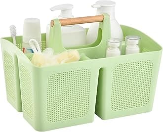 ALINK Portable Shower Caddy Basket with Compartments, Plastic Divided Cleaning Caddy Organizer Storage Tote with Handle for Bathroom, College, Dorm Room Essentials - Green