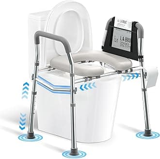 Raised Toilet Seat with Handles, Height and Width Adjustable FSA/HSA Eligible Toilet Seat Risers for Seniors 400lb Cozy Padded Raised Toilet Seat for Elderly, Handicap and Disabled Grey