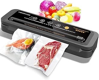 MEGAWISE 80kPa Vacuum Sealer, One-Touch Automatic Food Saver with Dry Moist Fresh Modes, Portable Vacuum Sealing Machine with 10 Vacuum Bags & Cutter