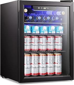 2.6cu.ft Mini Fridge 100 Can Beverage Refrigerator Wine Cooler/Cabinet Small Beer Soda Glass Door Counter Top Bar Fridge Freestanding Black