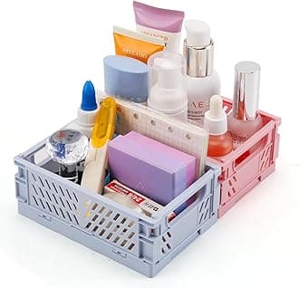 2-Pack Mini Plastic Baskets for Shelf Storage Organizing, Durable and Folding Storage Crate, Ideal for Home Kitchen Classroom and Office Organization, Bathroom Storage (5.9 x 3.8 x 2.2 inches)
