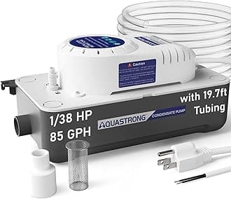 HVAC Condensate Pump, 115V/230V, Automatic Safety Switch, AC Condensate Removal for Air Conditioner, Furnace, Dehumidifier, 3.3' Power Cord, Gray, Medium with Tank & 19.7ft Tubing