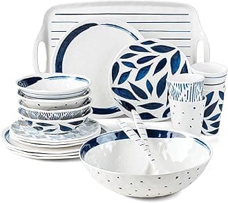 895324 Blue Bay Melamine 20-Piece Dinnerware Set, Lightweight Melamine Material