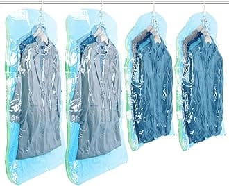 TAILI Hanging Vacuum Space Saver Bags for Clothes, Set of 4 (2 Long 53x27.6 inches, 2 Short 41.3x27.6 inches) Vacuum Storage Clothing Bags for Suits, Dress, Coats or Jackets, Vacuum Compressed Bags