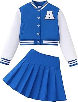 Girls 2 Piece Outfits Skirt Set Button up Jacket Sweatshirt and Pleated Mini Skirts Fall Winter Clothes Size 7-14Y