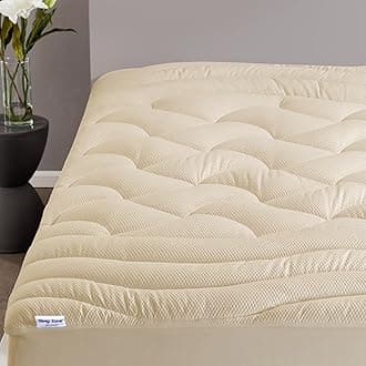 SLEEP ZONE Full Size Cooling Mattress Topper for Double Bed, Premium Zoned Cool Mattress Pad Cover, Padded Mattress Protector Breathable Washable, Deep Pocket 8-21" (Beige, Full)