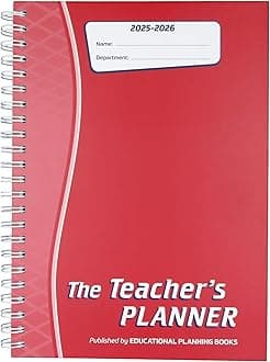 Educational Planning Books - The Teachers Planner Wirobound 2025-26 | A4 Teacher Planner & Academic Diary, Page-a-Day Teacher Notebook in 8 Periods per Day - Red (TP1-R)