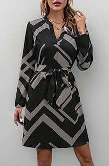 Women’s A-Line Midi Dress | Long Sleeve Belted Fit and Flare Gown | Elegant Printed Casual Outfit