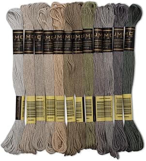 12 Pieces | Premium Embroidery Thread | 100% Egyptian Cotton Premium Skeins | Cross Stitch Embroidery Floss | Oeko TEX Certified Stranded Cotton (Grey Tones)