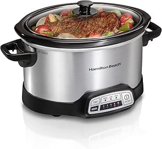 4 Quart Programmable Slow Cooker with Flexible Easy Programming, 5 Cooking Times, Dishwasher-Safe Crock & Lid, Silver (33443)