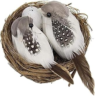 Artificial Birds Nest, Mini Bird House for Balcony, Bird Cage Accessories, Birds Nest with Feathers and Eggs, 9 * 7 * 5 cm, Perfect for Home and Garden Decor(Just Decorations)