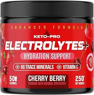Keto-Pro Keto Electrolytes 250g - 50 Servings | Electrolyte Powder & Salts with 66 Trace Minerals | Supports Your Fasting, Health & Fitness Goals | Cherry Berry Flavour