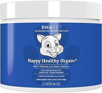 Happy Healthy Organs & Glands Supplement For Cats, Freeze-Dried Raw Bovine Liver Grass-Fed Bone Marrow Heart Kidney Pancreas, Bovine Thymus Iron Multi Organ Powder, Joints Cat Vitamins 1.48 oz