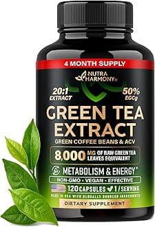 - Green Tea Extract - 50% EGCG, Extra Strength 20:1 Extract - Natural Green Tea Supplement + Green Coffee Beans & Apple Cider Vinegar - Energy & Metabolism Support - for Men & Women - Vegan 120 Capsules