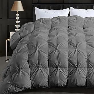 ELNIDO QUEEN® Feather Comforter King Size Duvet Insert, Luxury Fluffy Grey Pinch Pleat Design - All Season Hotel Collection Cotton Bed Comforter with 8 Tabs, King 106x90 Inches