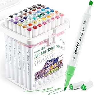 Markers, 48-color Dual Tip Alcohol Markers, Chisel & Fine Alcohol-based Art Marker Set for Kids, Adults Coloring, Great Value Pack for Students' Art Class, Beginners (Landscape Tones)