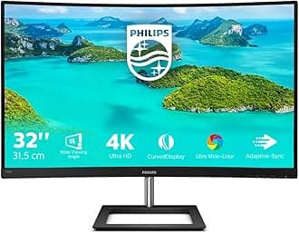 Philips 328E1CA - 32 inch Curved 4K Monitor, 60Hz, 4ms, VA, Speakers, Flicker Free, Adaptive Sync (3840 x 2160 @ 60 Hz, 250 cd/m², 4 ms, HDMI2.0 / DP1.2)