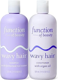Function of Beauty Wavy Hair Shampoo & Conditioner Set, 11 oz Each - With Fermented Rice Water to Strengthen & Argan Oil to Enhance Glossiness & Natural Shine, Sulfate-Free, Customizable Haircare