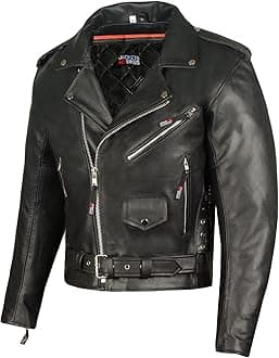 Jackets 4 BikesICONIC Motorcycle Jacket for Men, Premium Buffalo Leather, Insulated Liner, Classic Side Laces, Cruiser Biker Black S