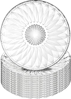 Hiceeden Set of 12 Crystal Glass Salad Plate, 8 Inch Round Clear Dessert Plates Restaurant Serving Party Plates for Fruits, Snacks