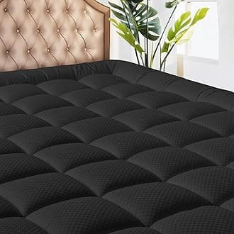 Full Size Mattress Pad - Cooling Breathable Mattress Topper, Quilted Fitted Mattress Protector, Pillow Top Mattress Cover with 8-21" Deep Pocket, Soft, Machine Washable, Black, 54x75 Inches